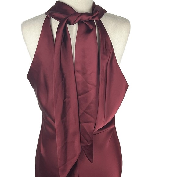 LOVELY TWIST HALTER BRIDESMAID MAXI TRUMPET GOWN IN CABERNET NWT WOMEN'S SMALL - Picture 9 of 15